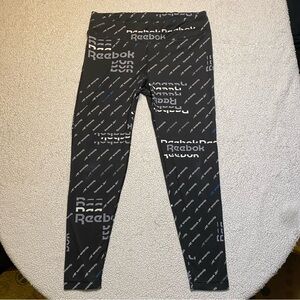 Reebok Women’s Athletic Workout Black and White Logo Patterned Leggings - XL